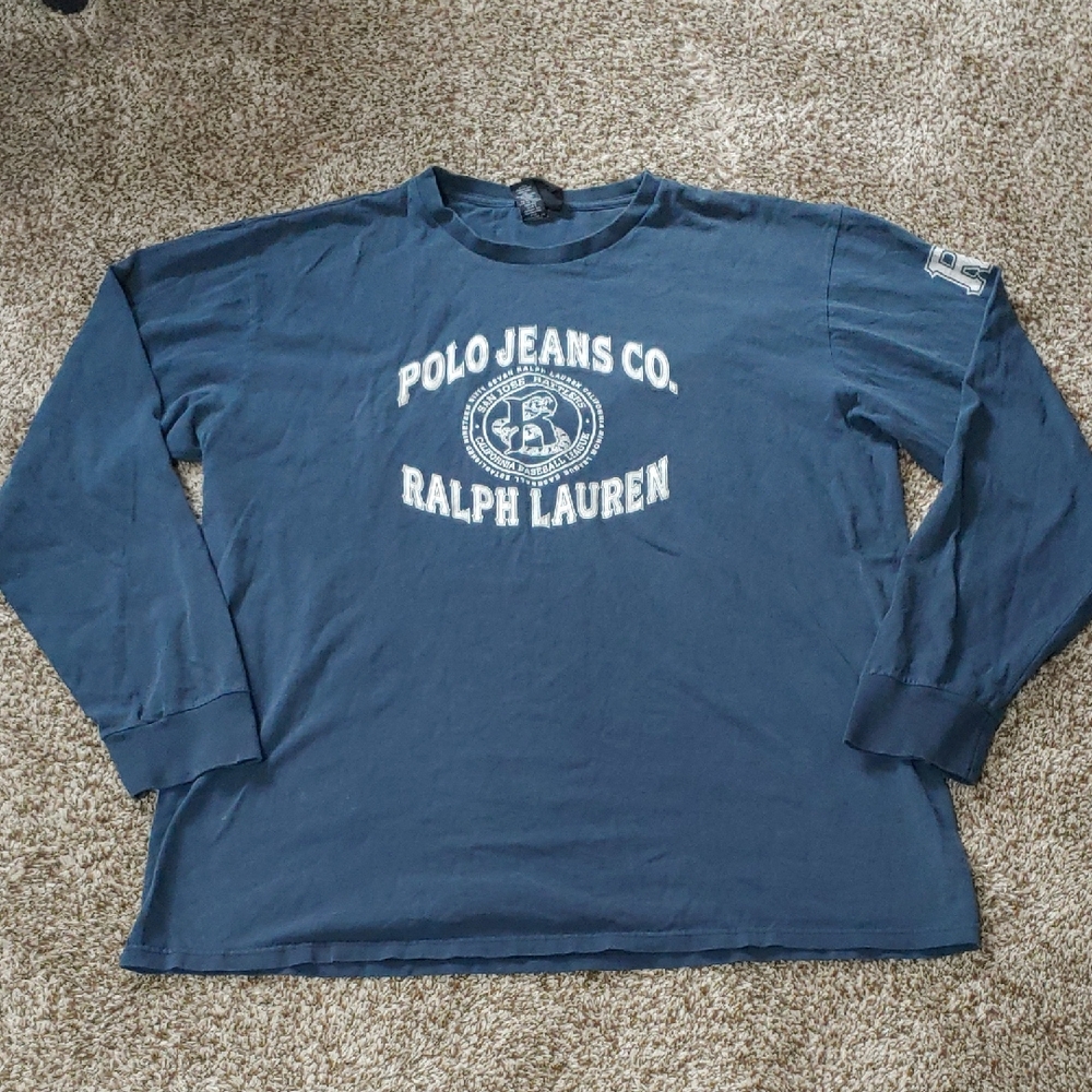 Vintage 90s Polo Jeans Blue T Shirt Men's Ralph Lauren Long Sleeve Size XL